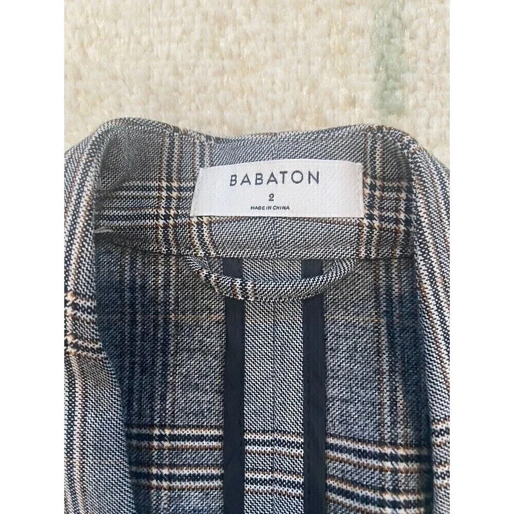 Babaton Aritzia Power Hip Blazer 3/4 Sleeve Plaid Open Gray Grid Size 2